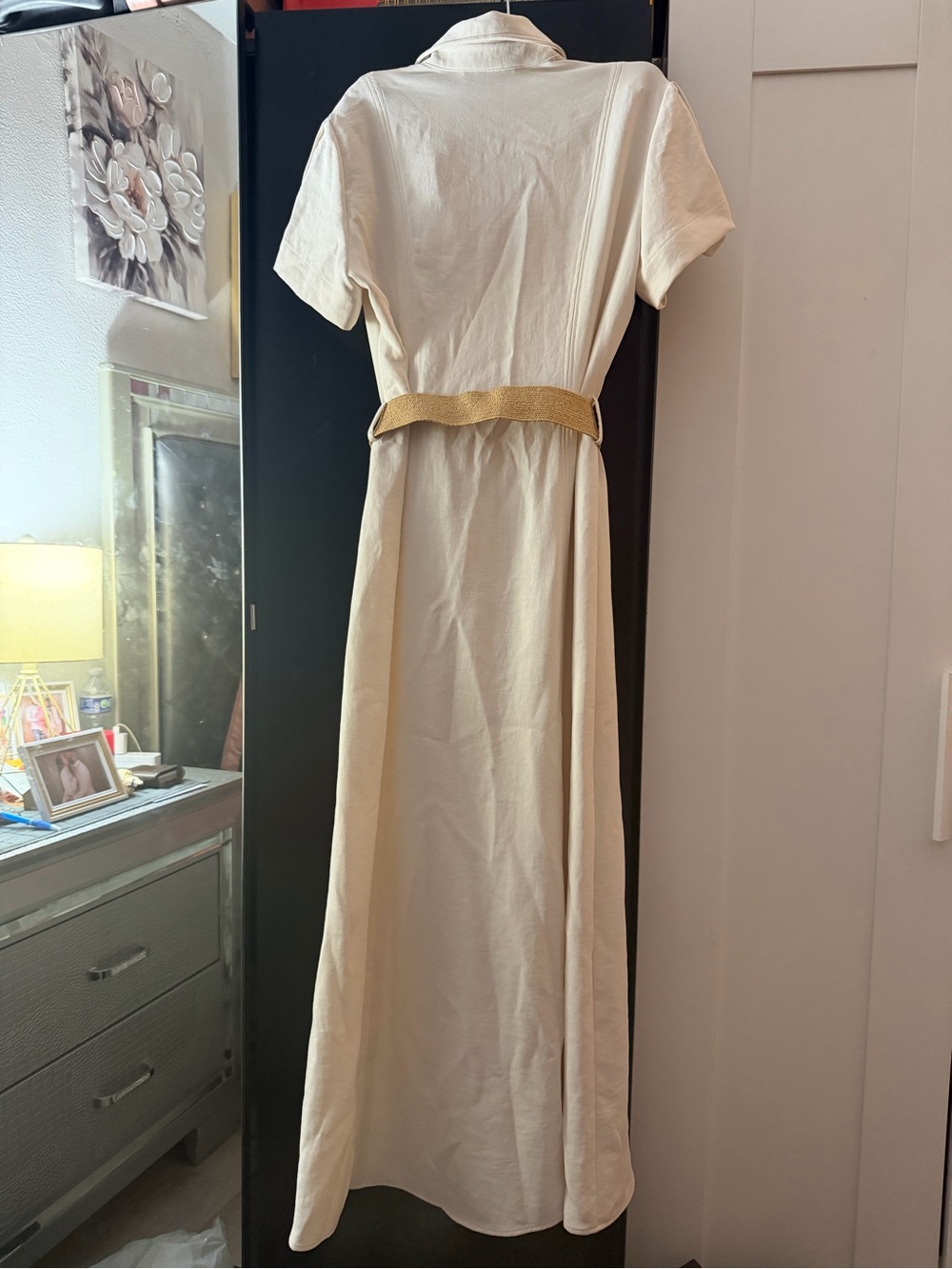 Zara Cream Button-Front Maxi Shirt Dress with Belt - Picture 3 of 4
